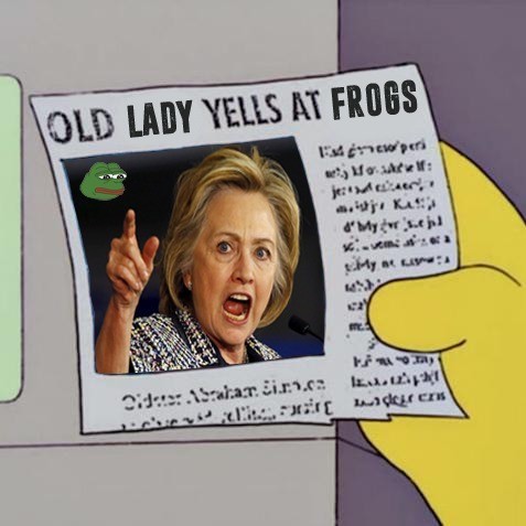 Meme Old lady yells at frogs - Hillary vs Pepe