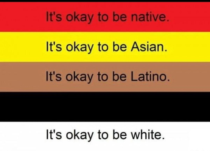 Meme It's okay to be native - It's okay to be asian - It's okay to be latino - It's okay to be white