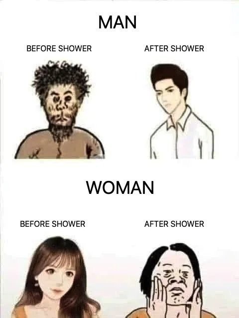 Meme Before shower - After shower - Men - Women