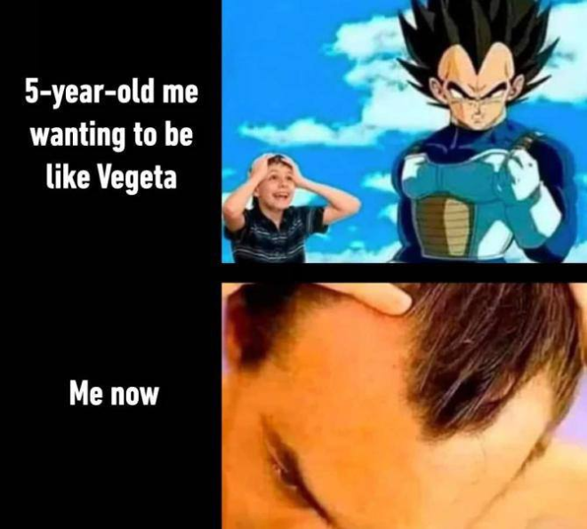 Meme 5 year old me wanting to be like Vegeta